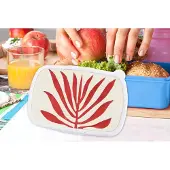 MuchoWow Broodtrommel Blauw - Lunchbox - Brooddoos - Plant - Rood - Bladeren - Abstract - 18x12x6 cm - Kinderen - Jongen