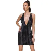 Cotelli Collection Sexy Slangenprint Jurk - Zwart