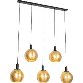 QAZQA Design hanglamp zwart met goud glas 5-lichts - Bert
