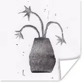 PosterMonkey Poster Plant - Vaas - Zwart - Wit - Bloem - 75x75 cm