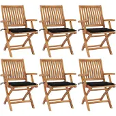 vidaXL Klapstoelen met kussens, 6-delig, massief teak hout