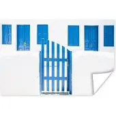 PosterMonkey Architectuur - Hek - Wit - Blauw - Deuren