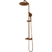 Brauer Copper Carving opbouw thermostatische regendouche SET 04 met 30 cm douchekop en 3-standen handdouche en doucheslang koper geborsteld PVD