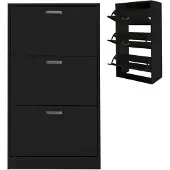 Vdd - Schoenenkast - 3 Vakken met Klepdeuren - 30x60x112cm - KleurZwart