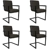 Bronx71 Industriële eetkamerstoel Block Antraciet eco leer - Eetkamerstoelen set van 4.