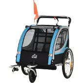 HOMCOM HOMdotCOM kinderaanhanger 2-in-1 designkinderwagen met Oxford-vlag blauw+zwart