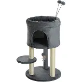 PawHut Paws kattenboom, met huisje, platform, speelbal, sisal, groen+roomwit, 44,5 x 44,5 x 73,5 cm