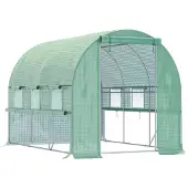 Outsunny Sunny foliekas 3 x 3 x 2 m tunnel inloopkas kas plantenhuisfolie tent 6 ramen UV-bescherming groen