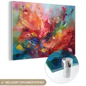 MuchoWow Glasschilderij 180x120 cm - Schilderij acrylglas - Olieverf - Kunst - Abstract - Kleurrijk - Foto op glas - Muurdecoratie woonkamer - Wanddecoratie slaapkamer - Schilderijen
