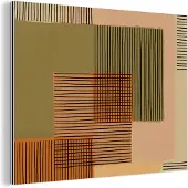 MuchoWow Wanddecoratie Metaal - Aluminium Schilderij Industrieel - Abstract - Lijnen - Kubus - Patchwork - 160x120 cm - Dibond - Foto op aluminium - Industriële muurdecoratie - Voor de woonkamer/slaapkamer
