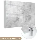 MuchoWow Glasschilderij 120x80 cm - Schilderij acrylglas - Marmer - Steen - Wit - Luxe - Marmerlook - Foto op glas - Schilderijen