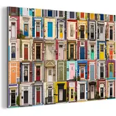 MuchoWow Wanddecoratie Metaal - Aluminium Schilderij Industrieel - Deuren - Kleurrijk - Collage - Architectuur - 30x20 cm - Dibond - Foto op aluminium - Industriële muurdecoratie - Voor de woonkamer/slaapkamer