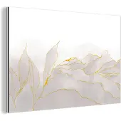 MuchoWow Wanddecoratie Metaal - Aluminium Schilderij Industrieel - Marmerlook - Grijs - Goud - Chic - Marmer - 180x120 cm - Dibond - Foto op aluminium - Industriële muurdecoratie - Voor de woonkamer/slaapkamer