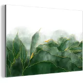 MuchoWow Wanddecoratie Metaal - Aluminium Schilderij Industrieel - Marmer - Groen - Luxe - Goud - Marmerlook - 120x80 cm - Dibond - Foto op aluminium - Industriële muurdecoratie - Voor de woonkamer/slaapkamer