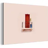 MuchoWow Wanddecoratie Metaal - Aluminium Schilderij Industrieel - Deur - Rood - Pastel - Architectuur - 30x20 cm - Dibond - Foto op aluminium - Industriële muurdecoratie - Voor de woonkamer/slaapkamer