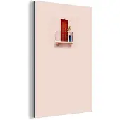 MuchoWow Wanddecoratie Metaal - Aluminium Schilderij Industrieel - Deur - Rood - Pastel - Architectuur - 60x90 cm - Dibond - Foto op aluminium - Industriële muurdecoratie - Voor de woonkamer/slaapkamer