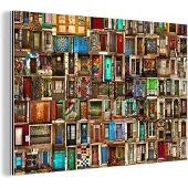 MuchoWow Wanddecoratie Metaal - Aluminium Schilderij Industrieel - Deuren - Kleurrijk - Collage - Architectuur - 90x60 cm - Dibond - Foto op aluminium - Industriële muurdecoratie - Voor de woonkamer/slaapkamer