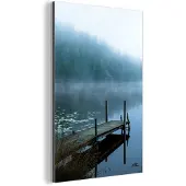 MuchoWow Aluminium schilderij 100x150 cm - Wanddecoratie metaal - Natuur - Meer - Bos - Mist - Metalen muurdecoratie woonkamer - Decoratie industrieel - Foto op dibond - Industriële accessoires slaapkamer