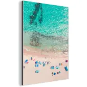 MuchoWow Wanddecoratie Metaal - Aluminium Schilderij Industrieel - Zee - Strand - Zomer - Parasols - Blauw - 60x80 cm - Dibond - Foto op aluminium - Industriële muurdecoratie - Voor de woonkamer/slaapkamer