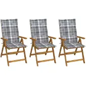 vidaXL Inklapbare stoelen 3 st met kussens massief acaciahout