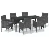 vidaXL 7-delige tuinset met kussens, grijs, van polyrotan