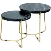 Starfurn Salontafel Caly Black marble | 45 cm | Set van 2 (Zwart, 45x45x45 diameter: 45cm)
