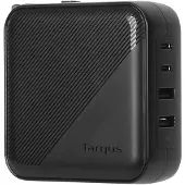 Targus - Netadapter - GaN - 100 Watt - PD - 4 aansluitpunten (2 x USB-C, 2 x 9-polige USB Type A) - Zwart