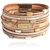 Deja Jewels Multilayer Armband echt Leer - Khaki