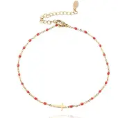 LGT JWLS Enkelband Goud & Emaille - Cross Red