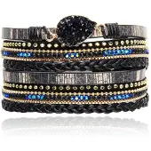 Deja Jewels Zwarte Multilayer Armband met Steen