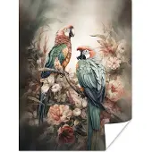 PosterMonkey Poster Papegaaien - Vogels - Natuur - Bloemen - 90x120 cm