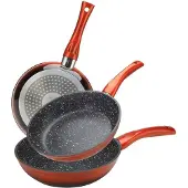 Cheffinger Pannenset 3-Delig Rood - Marmeren Coating - Vaatwasser bestendig