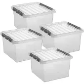 Sunware Q-Line opbergbox 26L - Set van 4 - Transparant/Grijs