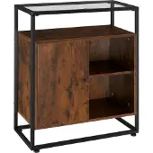 TecTake Ladekast met Glazen Oppervlak - 70 x 38 x 80,5 cm - Industrieel Design - Houten Dressoir met Zwart Frame
