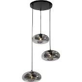 QAZQA Art Deco hanglamp zwart met smoke glas rond 3-lichts - Ayesha
