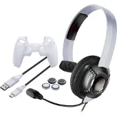 Raptor Gaming Starter Pack voor PS5: Mono-hoofdtelefoon, oplaadkabel, siliconen hoesje en analoge stickdoppen in zwart/wit, model RG-SK100