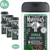 Le Petit Marseillais 4in1 douchegel voordeelverpakking - zeeden en eucalyptus - extra verfrissend - 6x250 ml