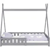 ECD-Germany Kinderbed Tipi | hout grijs 168x86x150 cm kinderbedden | NADUVI