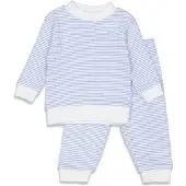 Feetje Wafel pyjama lichtblauw/wit Jongens/Meisjes Katoen Ronde hals Streep - maat 140