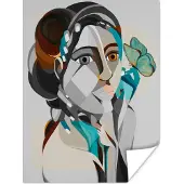 PosterMonkey Poster Vrouw - Vlinder - Grijs - Natuur - 30x40 cm