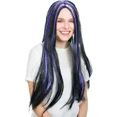 Dressforfun - pruik vampier lang haar zwart / paars - verkleedkleding kostuum halloween verkleden feestkleding carnavalskleding carnaval feestkledij partykleding - 300731