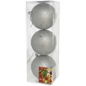 Gerimport Kerstballen - 3ST - zilver - glitter - plastic - 10cm - Kerstbal