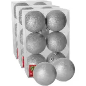 Gerimport 18x stuks kerstballen zilver glitters kunststof 4 cm - Kerstbal