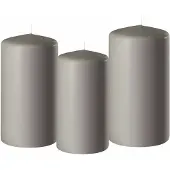 Enlightening Candles 3x stuks lichtgrijze stompkaarsen 10-12-15 cm - Stompkaarsen