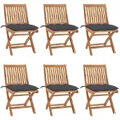 vidaXL Tuinstoelen 6 st inklapbaar met kussens massief teakhout
