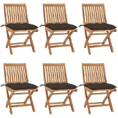 vidaXL Tuinstoelen 6 st inklapbaar met kussens massief teakhout