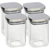 Gerimport Voorraadpot 1400 ml glas - 4x - RVS deksel - luchtdicht - vaatwasserbestendig