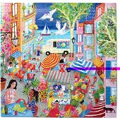 Eeboo : Piece and Love Marketplace in Frankrijk 1000 stukjes vierkante puzzel voor volwassenen, 23 x 23" indien voltooid Stevige puzzelstukjes v
