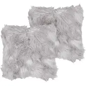 Beliani Decoratieve kussens, Sierkussen bontlook lichtgrijs 42 x 42 cm Set van 2 LUBHA (42 x 42 cm)