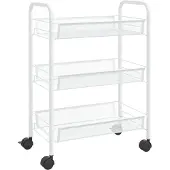 vidaXL Keukenwagen, 3 niveaus, wit, 46x26x64 cm, ijzer